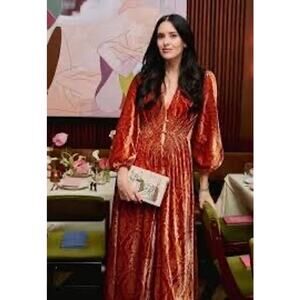 LA DOUBLEJ Banquet Orange Devoré Long Sleeve Camerino Front Button Dress sz XXL